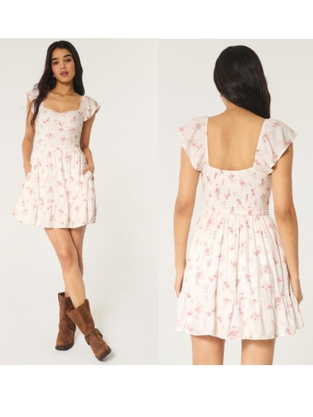 Hollister Floral Ruffle Short Sleeve Skort Mini Dress White Pink Size Medium